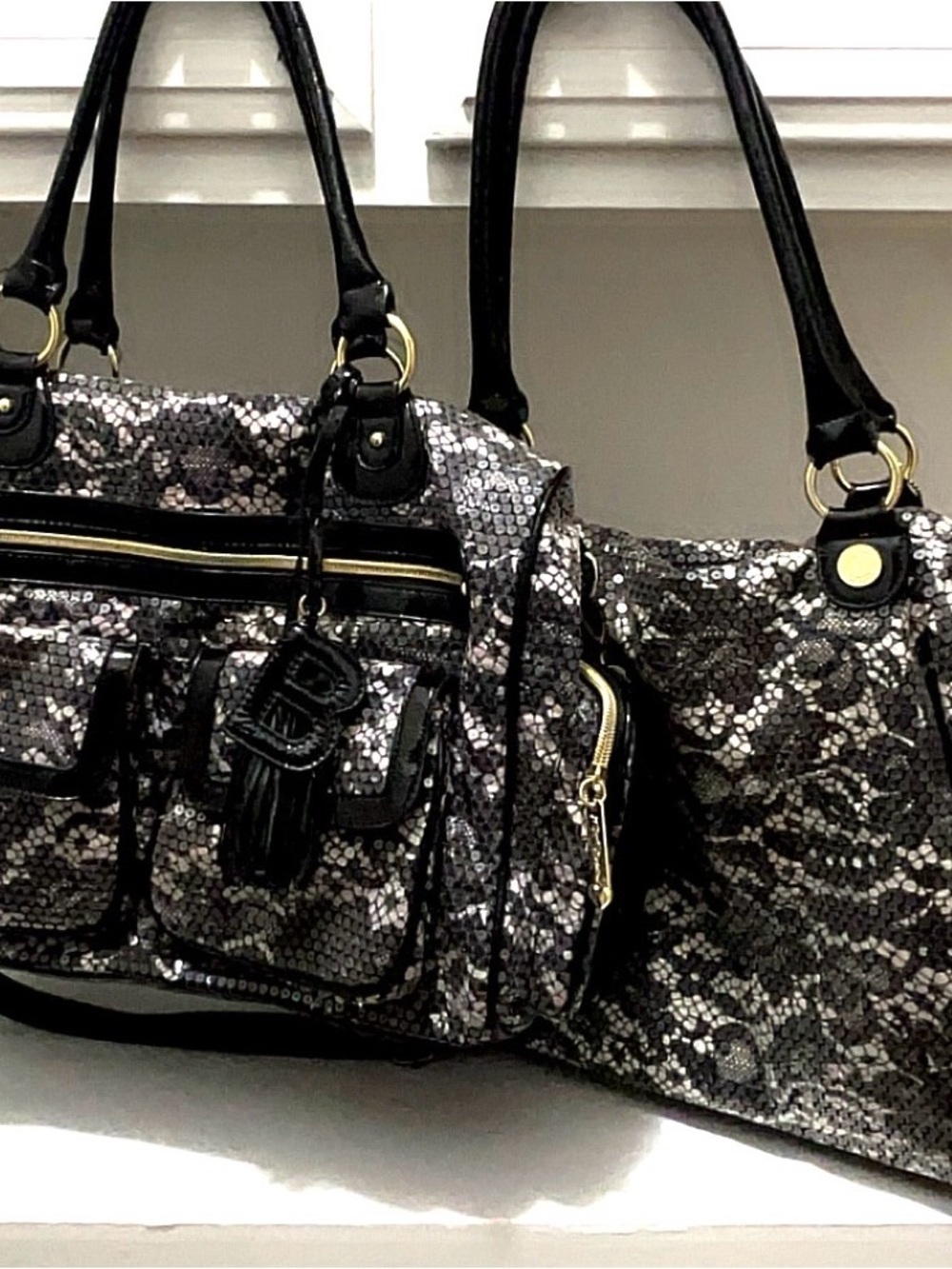 Betsey Johnson Black & Silver Sequin Shoulder Bag Duo